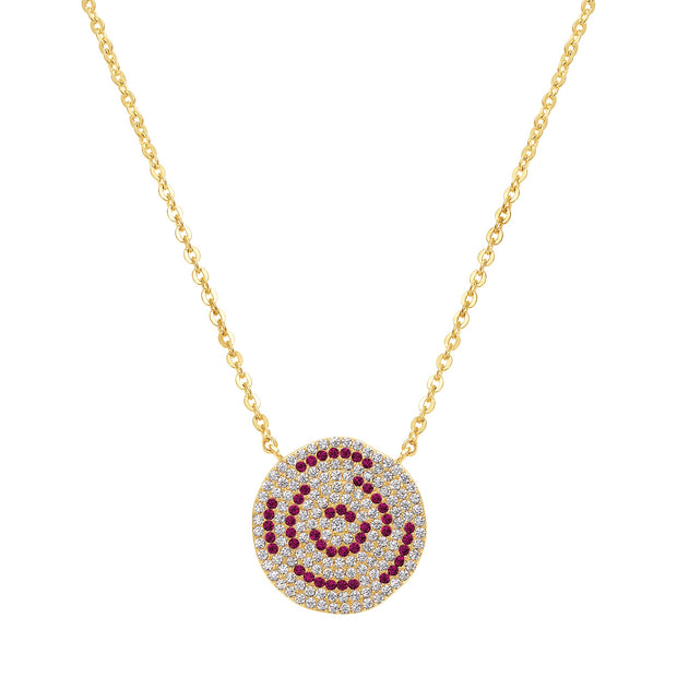 Dented Fuchsia Pave Circle Pendant in Yellow Gold