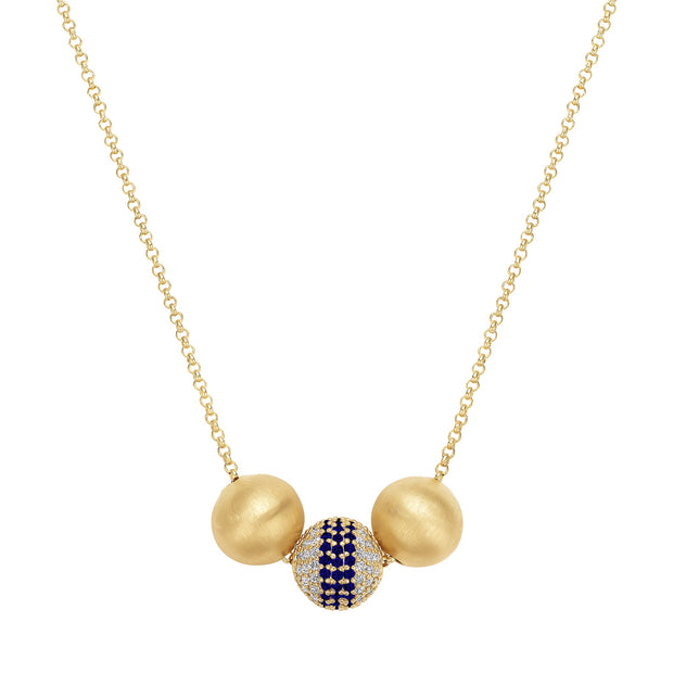 Fine Matte & CZ Balls Necklace in Blue