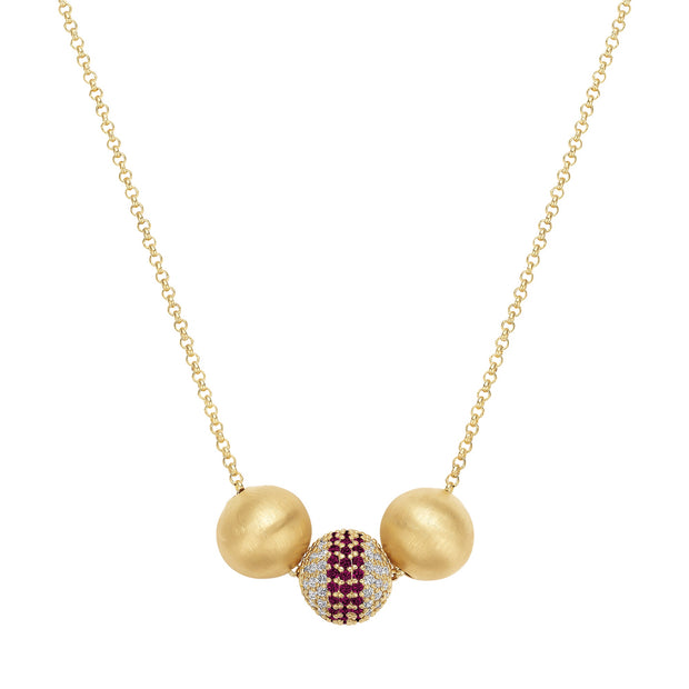 Fine Matte & CZ Balls Necklace in Ruby
