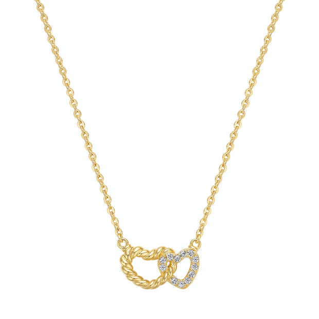 Mini CZ Intertwined Hearts Pendant in Yellow Gold