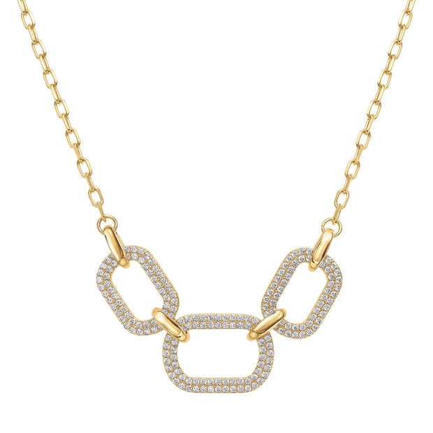 Linked  CZ Ovals on Paperclip Chain Necklace