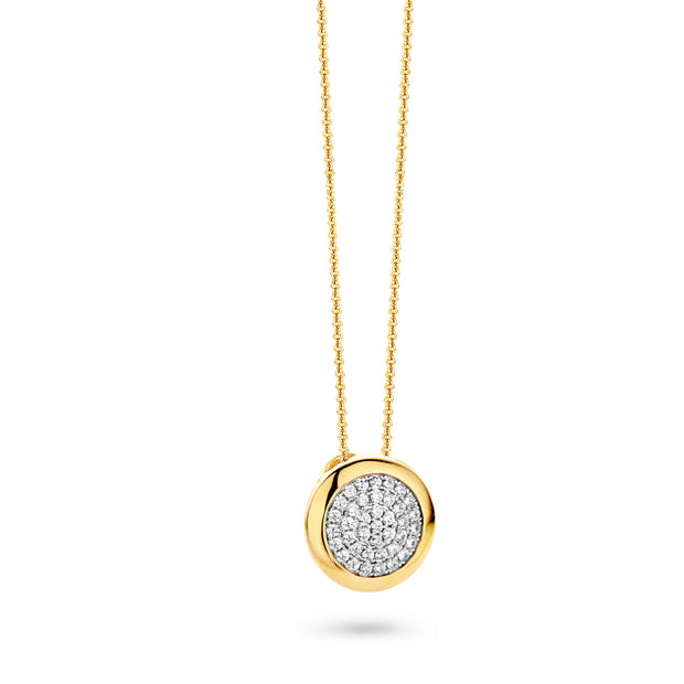 Pave Circle With Shiny Border In Yellow Gold