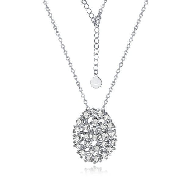 Sprinkled Oval Pendant Necklace in White Gold