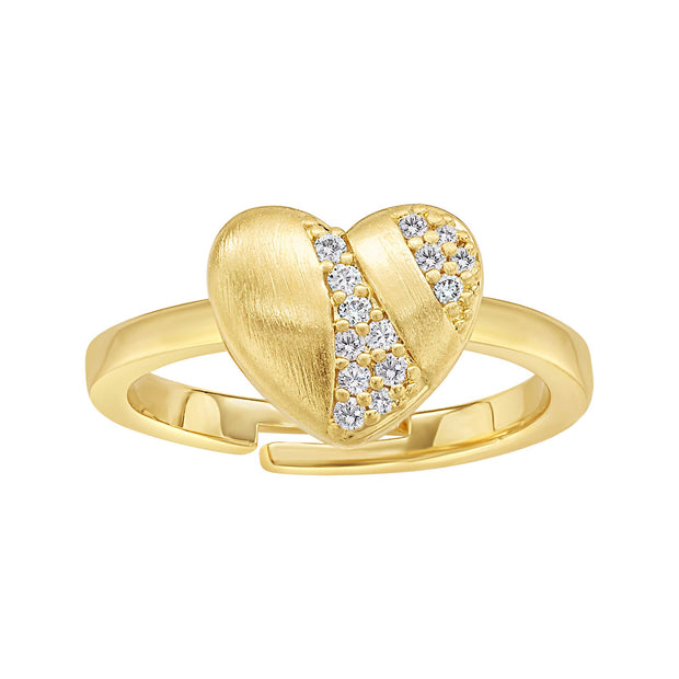 CZ Swish Matte Heart Adjustable Ring