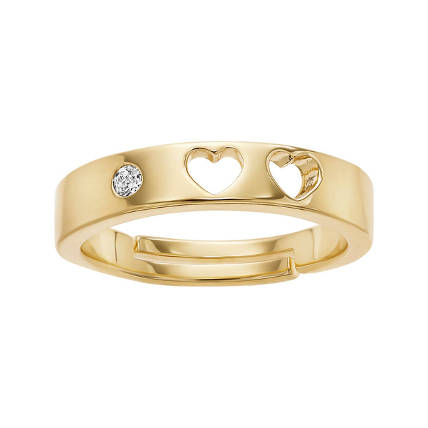 Double Punched Heart CZ Band Adjustable Ring