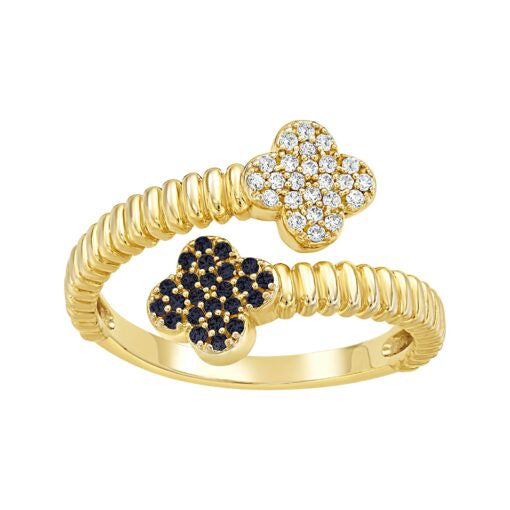 Onyx & CZ Clover Crossover Adjustable Ring