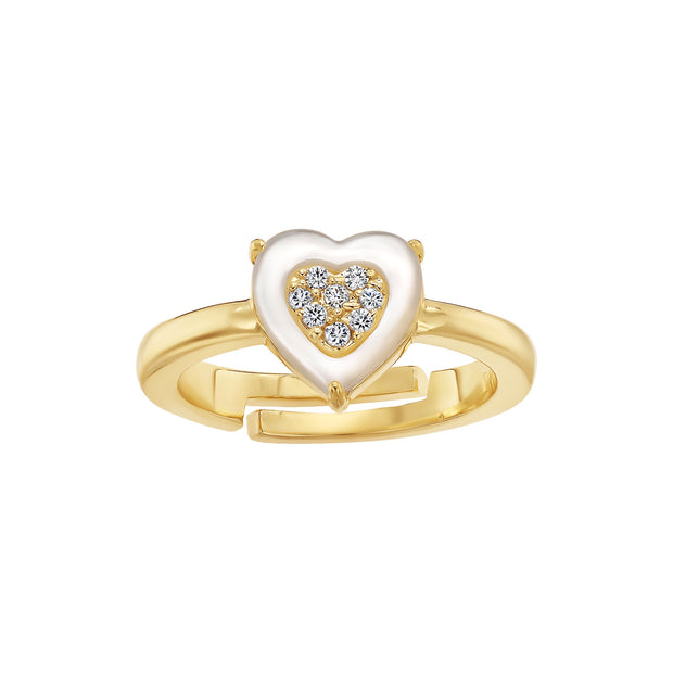 CZ-Filled Mother of Pearl Heart Adjustable Ring