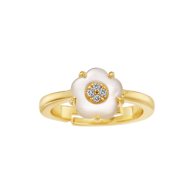 CZ-Filled Mother of Pearl Flower Adjustable Ring