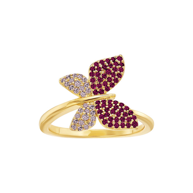 Classic Two-Tone Pink Butterfly CZ Adjustable Ring