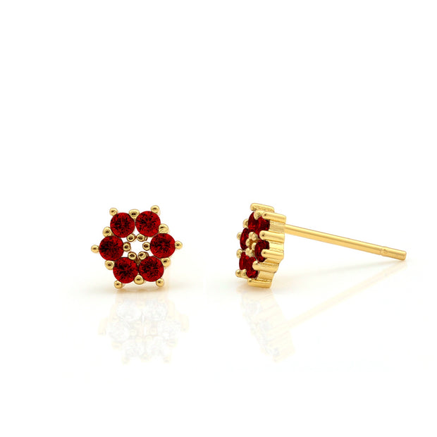 Mini Snowflake Flower CZ Stud Earring in Red