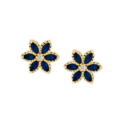 Pointy Six Petal Flower Stud in Sapphire