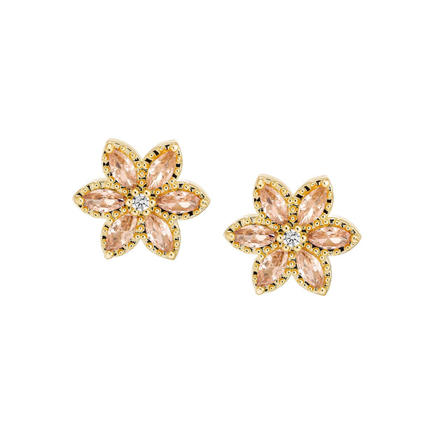 Pointy Six Petal Flower Stud in Champagne