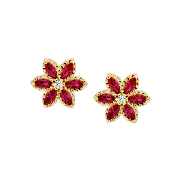 Pointy Six Petal Flower Stud in Ruby