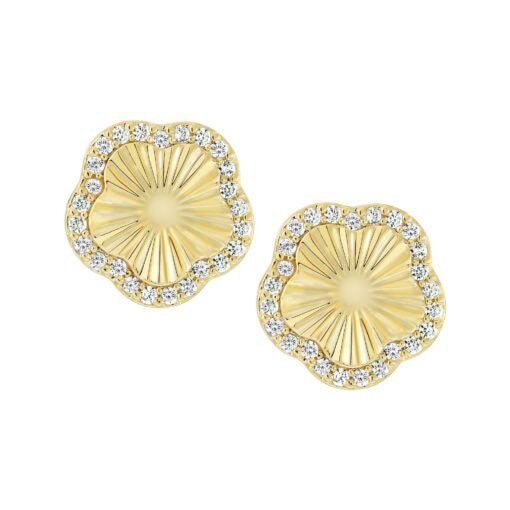 Pleated Flower with CZ Stud Earring