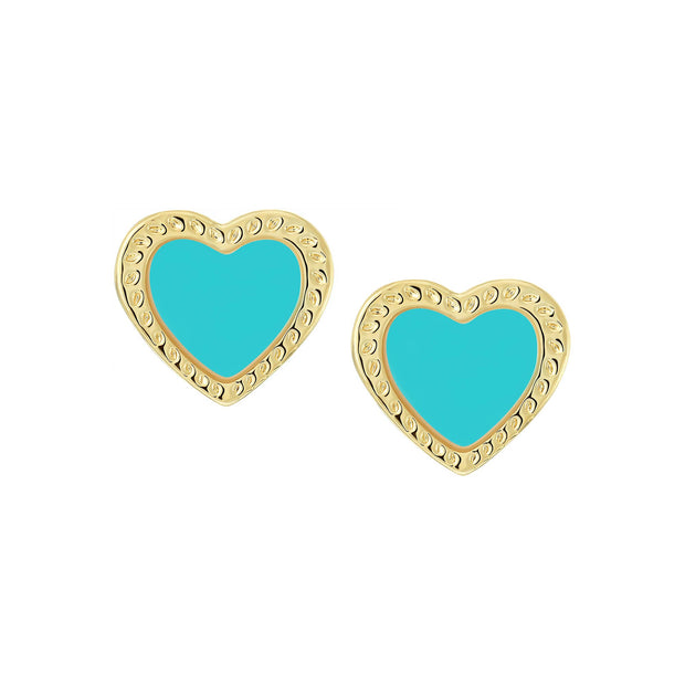 Medium Grooved Frame Turquoise  Heart Screw Studs