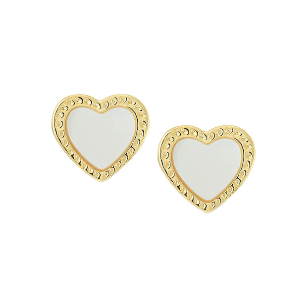 Small Grooved Frame Mother of Pearl Heart Screw Studs