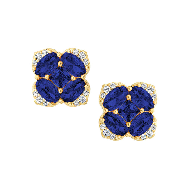 Large CZ Stone Flower Studs in Blue