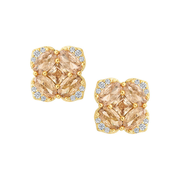 Large CZ Stone Flower Studs in Champagne