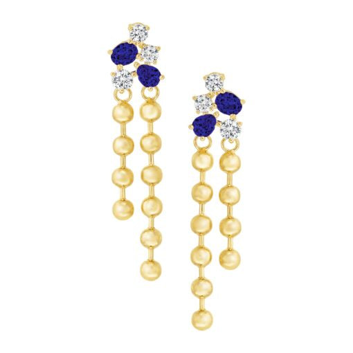 Ball Chain Blue CZ Cluster Drop Earrings