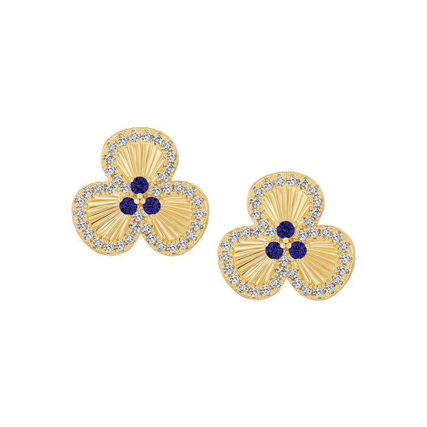 Overlapping Petals Flower CZ Stud Earring in Blue