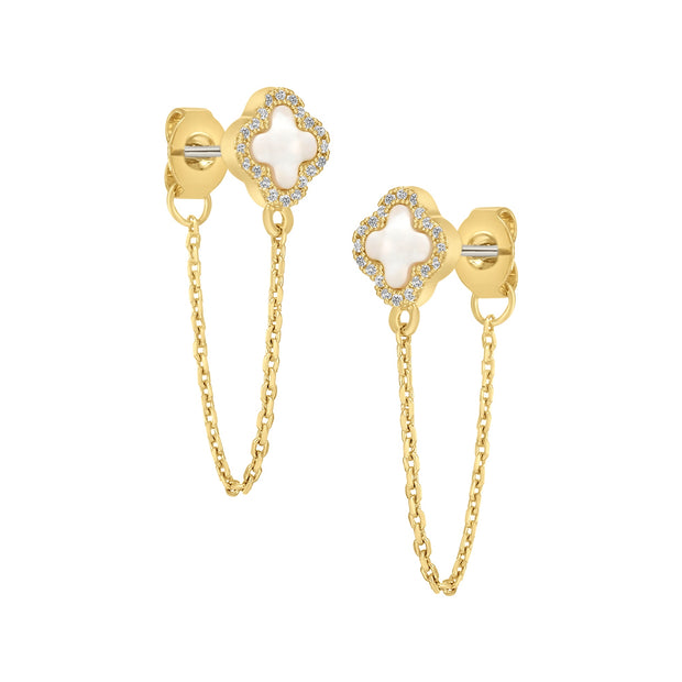 Mother-of-Pearl Clover Stud Chain Earring