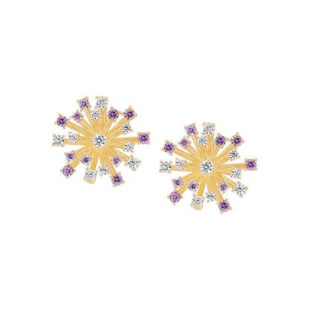 Gold Lavender CZ Burst Stud Earring