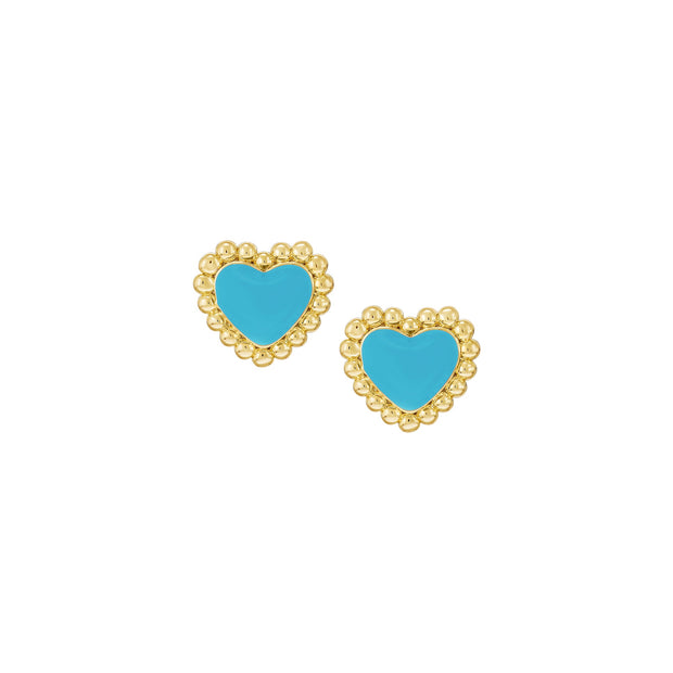 Blue Enamel Puffed Heart Screw Stud Earring