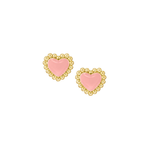 Light Pink Enamel Puffed Heart Screw Stud Earring