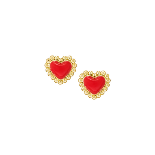 Red Enamel Puffed Heart Screw Stud Earring