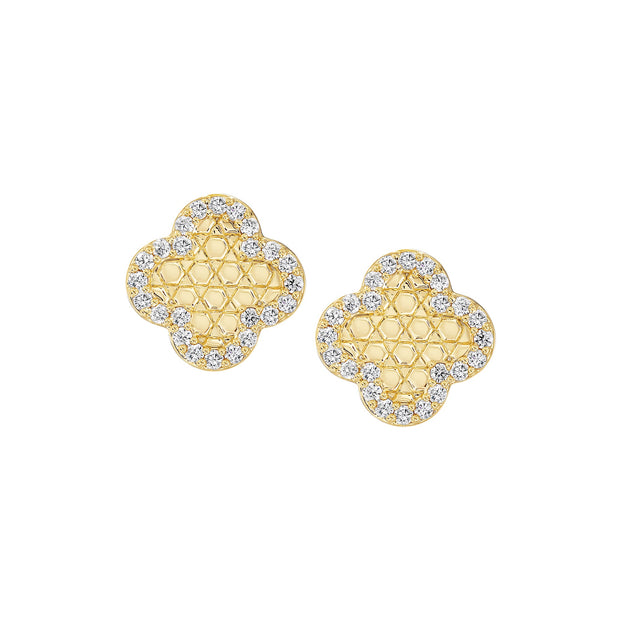 Honeycomb CZ Clover Stud Earring