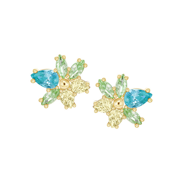 Mixed  Green CZ Cuts Flower Stud Earring
