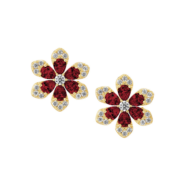 Classy Edge Flower Studs in Ruby