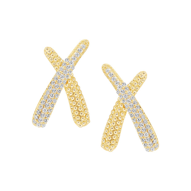 Overlapping CZ X Stud Earring in Gold