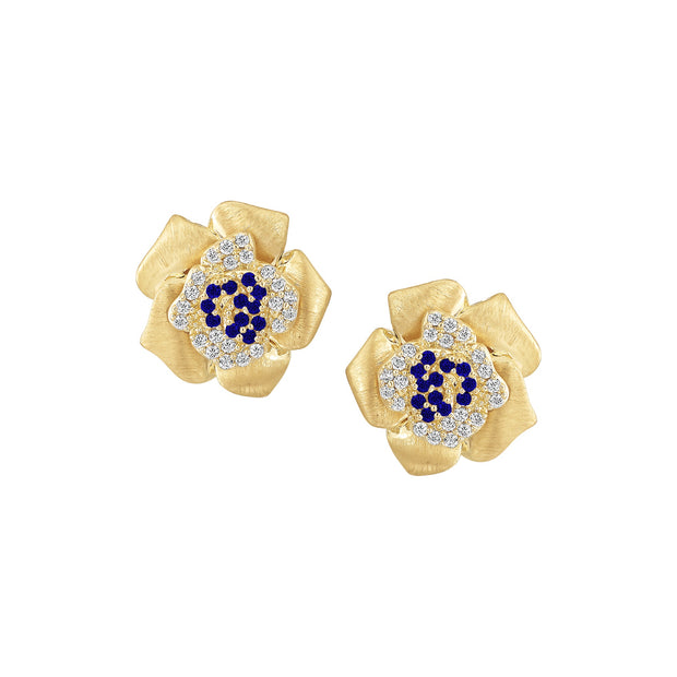 Ruffled Flower Studs in Blue