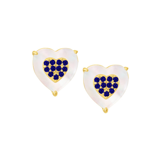 Blue CZ-Filled Mother of Pearl Heart Studs