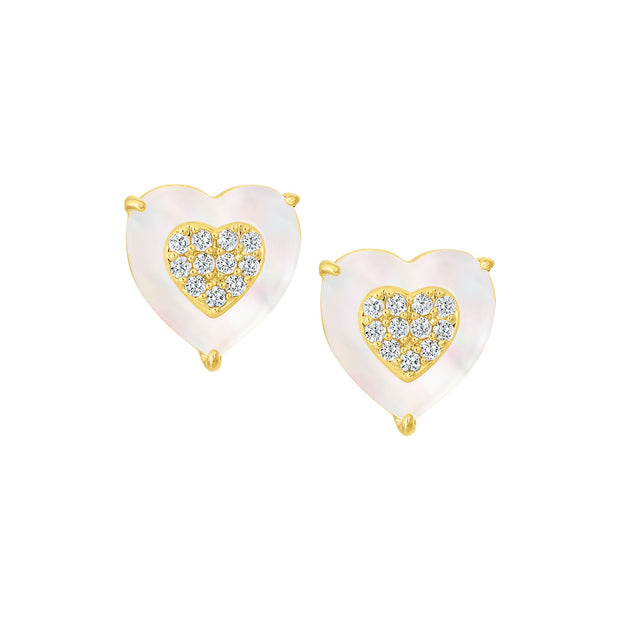 CZ-Filled Mother of Pearl Heart Studs