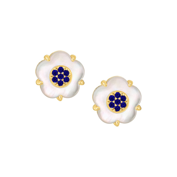 Blue CZ-Filled Mother of Pearl Flower Studs
