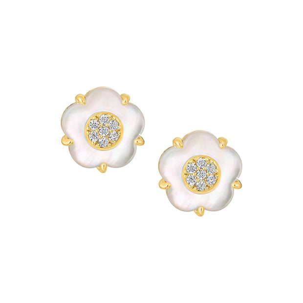 CZ-Filled Mother of Pearl Flower Studs