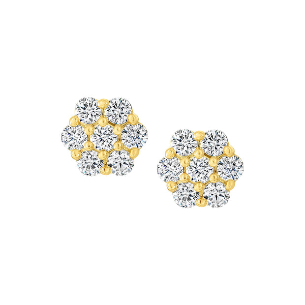 Seven CZ Stone Flower Studs in Yellow Gold
