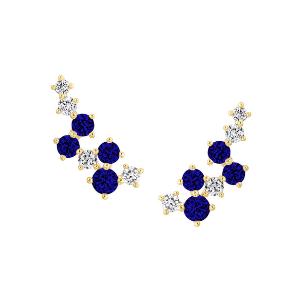 Fine Blue CZ Crawler Studs in Yellow Gold