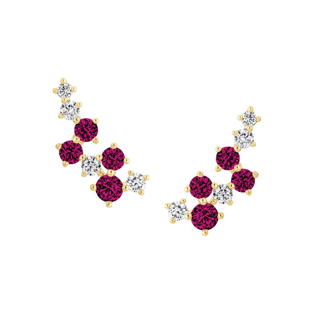 Fine Fuchsia CZ Crawler Studs in Yellow Gold