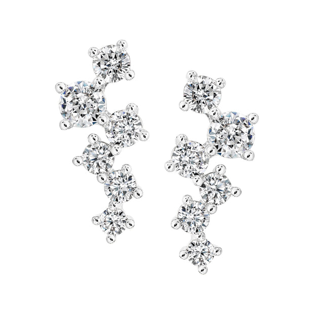 Multi-Size CZ Cluster Studs in White Gold