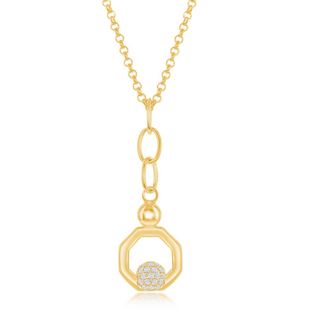 Cz Accent Hexagon Necklace In Yellow Gold