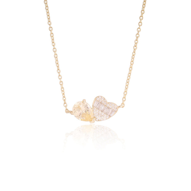 Baguette CZ Cluster Heart & Yellow Teardrop Pendant in Yellow Gold