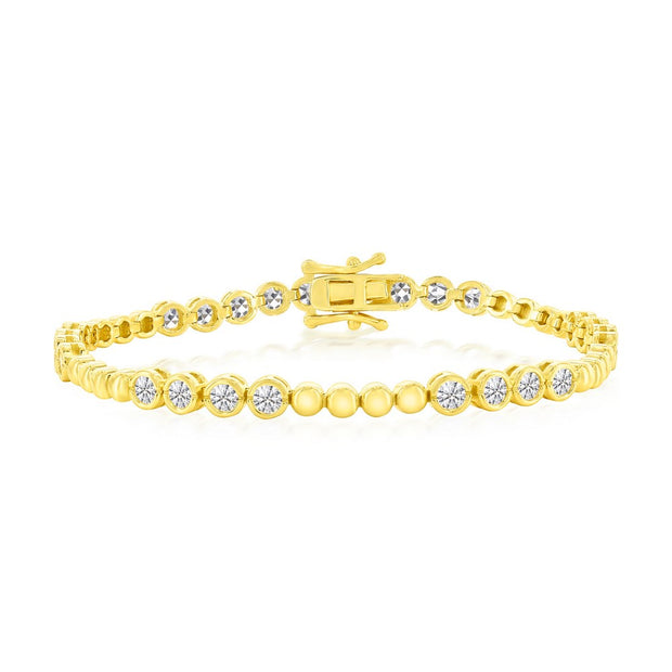 Round 3mm Bezel-Set CZ & Bead Bracelet in Yellow Gold
