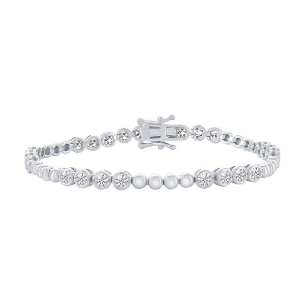 Round 3mm Bezel-Set CZ & Bead Bracelet in White Gold