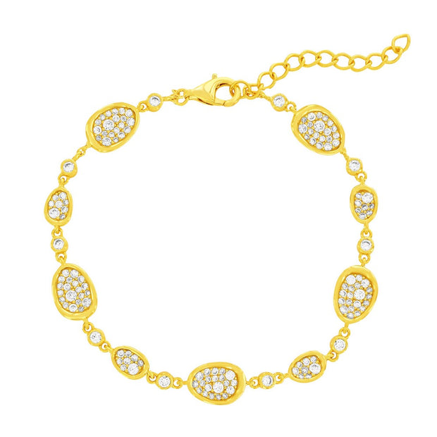 Irregular-Shaped Pave CZ Bracelet in Yellow Gold