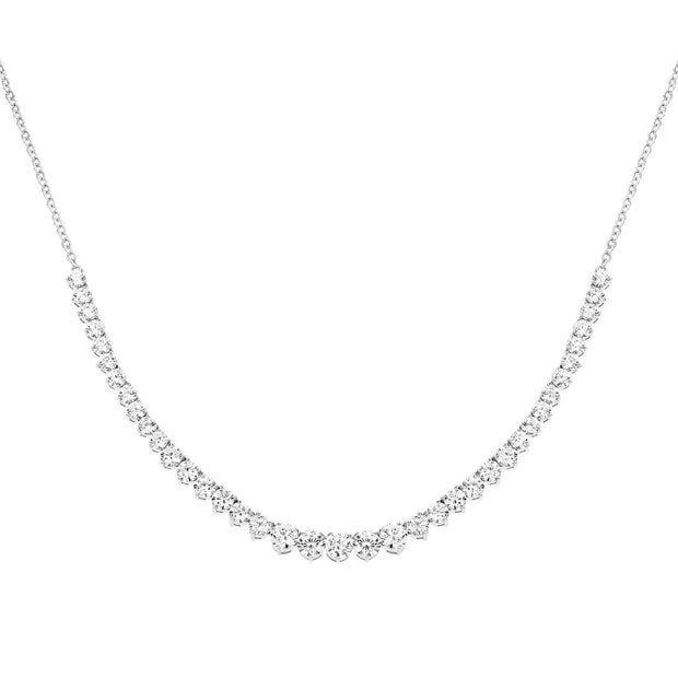 Graduating Small 3- Prong CZ Tennis Half Tennis Necklace in White Gold”