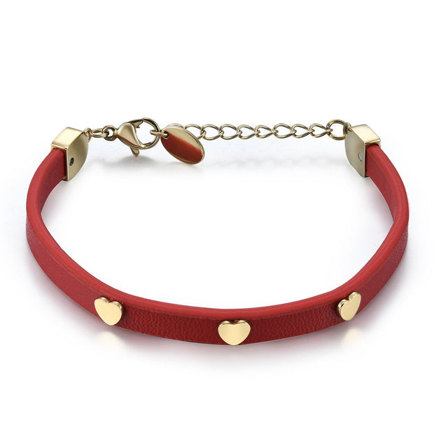 Leather Band Heart Bracelet in Red