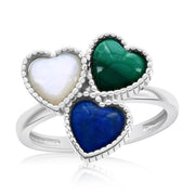 MOP, Lapis & Malachite Triple Cluster Heart Ring